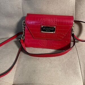 Valentino Milano Red Croc-Embossed Crossbody Bag
